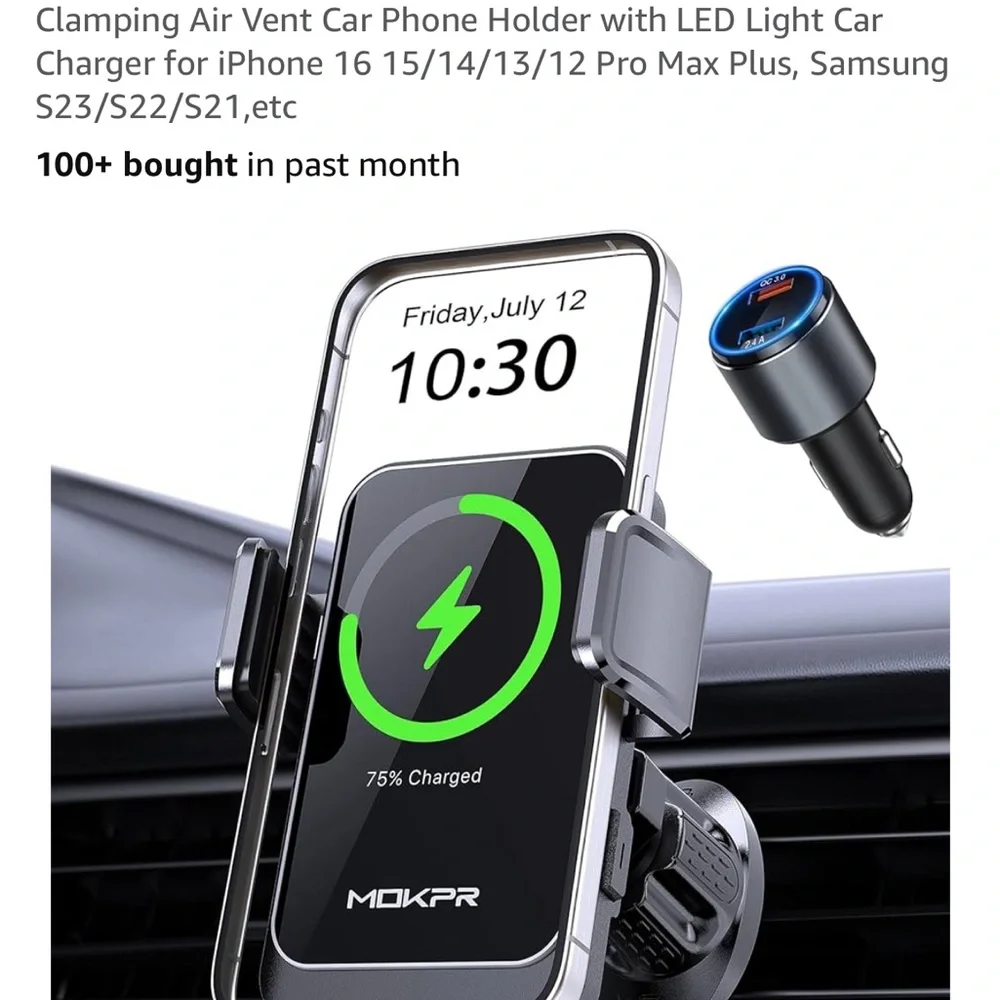 MOKPR #JR ZS219 Black Air Vent Electronic Car Phone Holder and Charger.